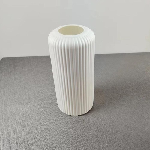 Striped Ceramic-like Plastic Vase for Flowers, Decorative Floral Arrangement - Picture 27 of 29
