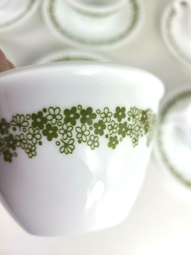 6 Vintage Sets of Corelle Green Crazy Daisy Spring Blossom Hook Cups & Saucers - Picture 5 of 9