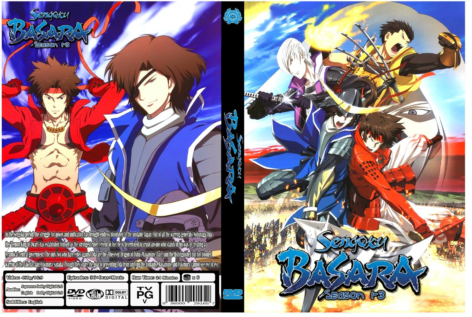 Serie de Anime Sengoku Basara Temporada 1-3 + Ovás + Película Doble Audio Inglés/Japonés