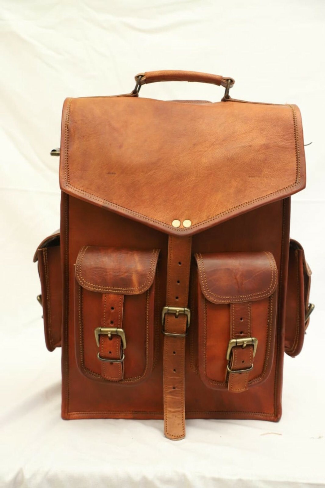 Real genuine leather Men's Backpack Bag laptop Satchel briefcase Brown Vintage