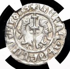 CRUSADERS, Cilician Armenia. Levon I. 1198-1219. Silver Tram. NGC AU Details