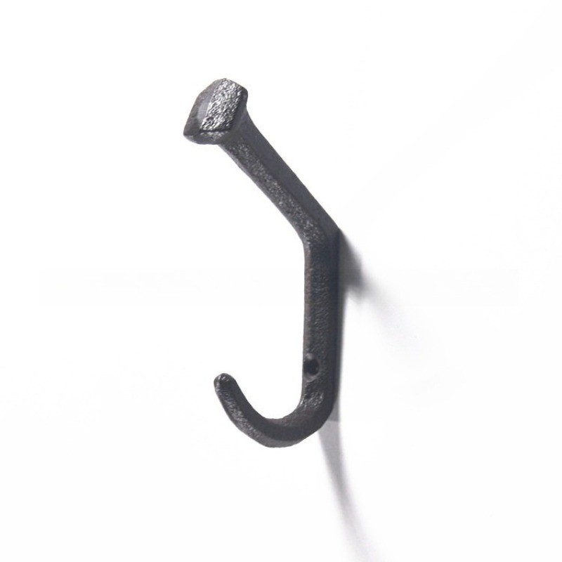 4XBlack Nail Shape Cast Iron Door Hooks Rural Wall-mounted Clothes Hanging