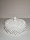 Vintage Fenton Milk Glass Hobnail Pattern Covered Candy Dish