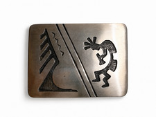 Vintage Hopi Sterling Silver Overlay Kachina Kokopelli Belt Buckle Signed