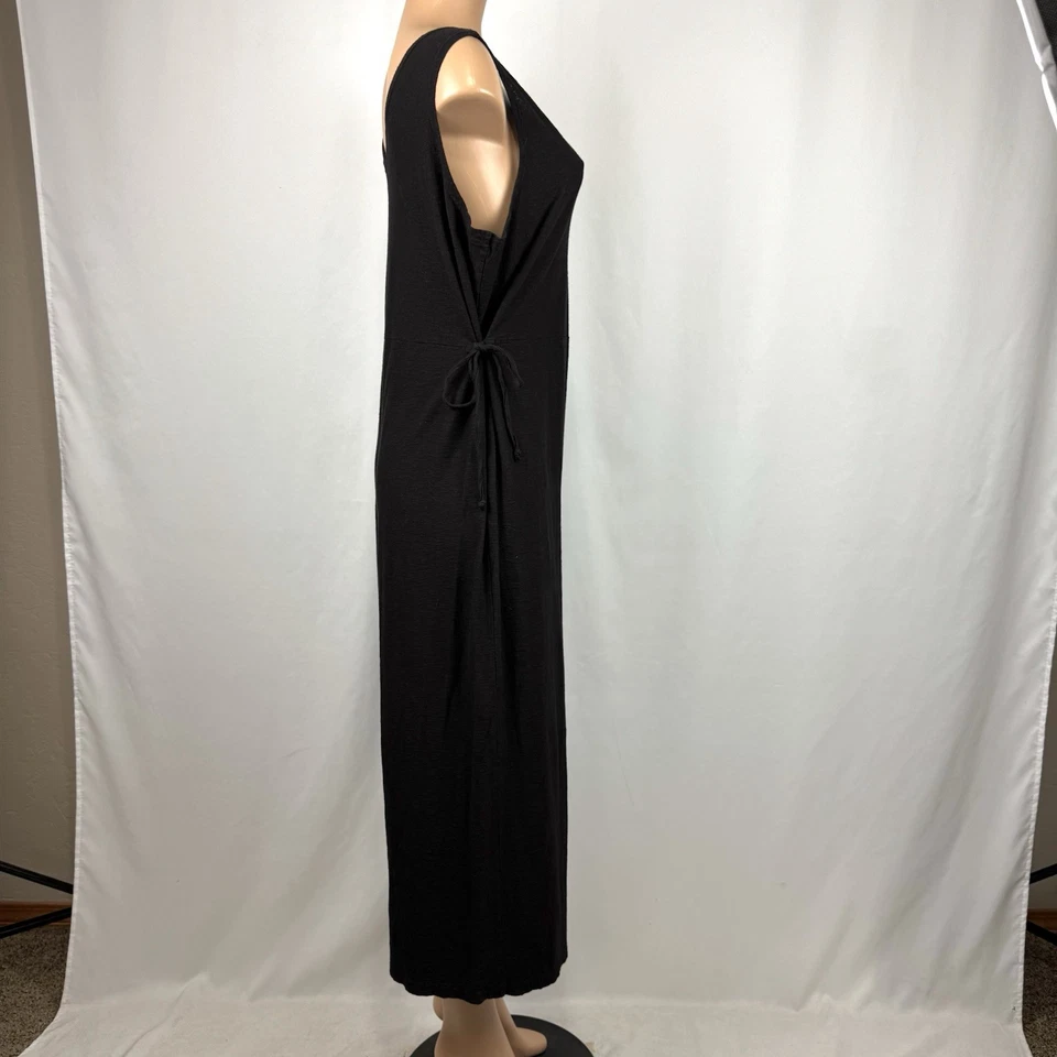 Mono Corte Suelto Para Mujer S/M Negro Informal Relajado Pierna Ancha Cuello en V Mezcla de Lino Foto 4 de 4