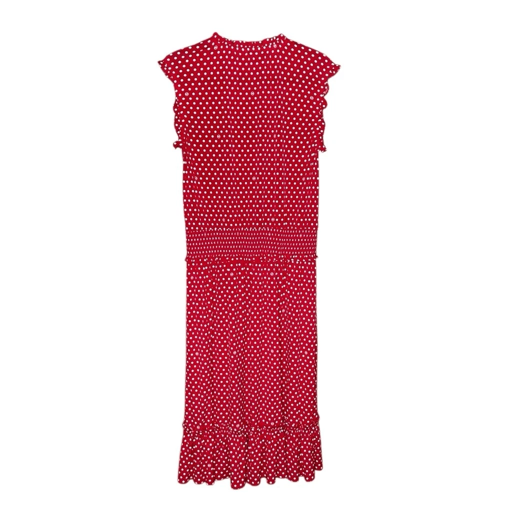 Abito midi Michael Kors rosso bianco a pois vita fumè taglia L nuovo