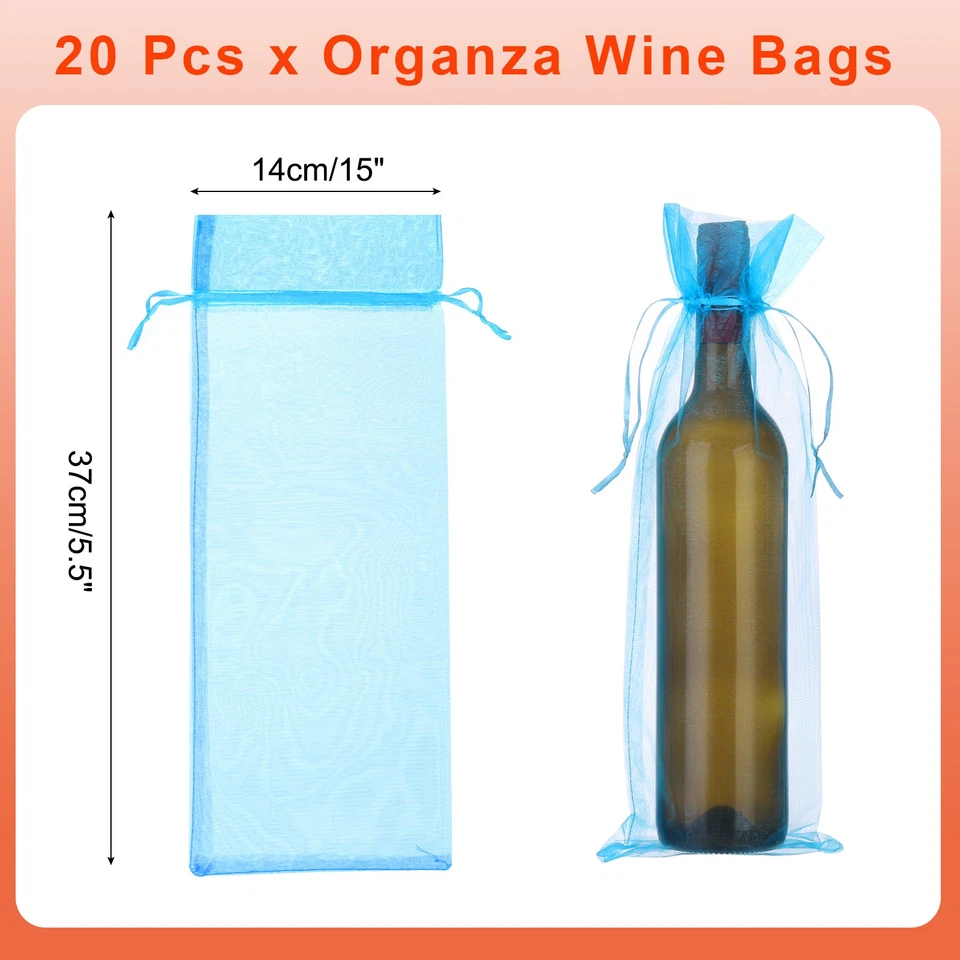 Bolsas de vino de organza de 14 x 5 pulgadas 20 piezas bolsas envolventes de regalo para favores de boda azul lago Foto 2 de 4