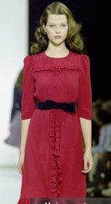 MARC JACOBS Raspberry Red silk ruffle front midi dress w/ bow belt SZ 4