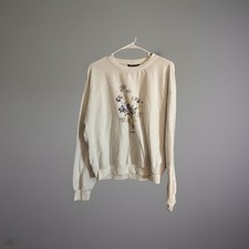 SHEIN Women's All Season Casual Solid White Floral Sweatshirt Size L