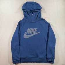 Nike Sportswear Rally Hoodie Womens Large Blue Fleece Pullover Club Funnel Neck