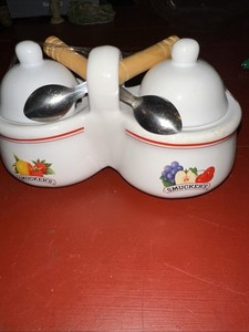 Vintage Smucker's Co. Double Jam Jelly Condiment Jars With Lids 