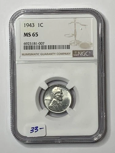 1943 1c Lincoln Steel Cent Penny NGC MS65 **XTKKX1007