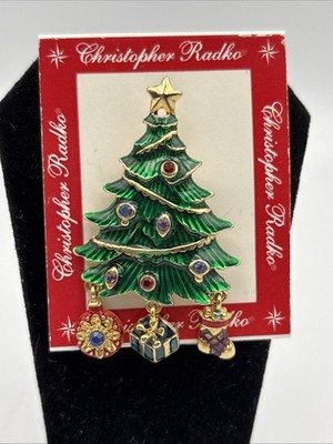 Christopher Radko Christmas Tree Brooch Dangle Charms Gift Stocking Enamel