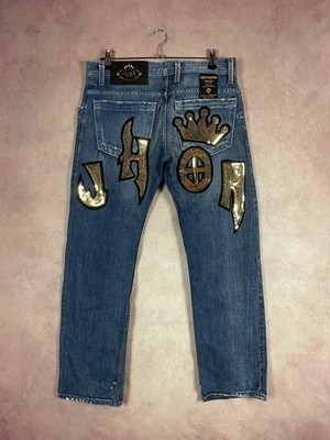 Takeshy Kurosawa Italy Gold Paillettes Patch Jhonny Jeans Denim Taglia Size 36 L