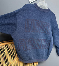 Vintage Forenza Mens L Denim Blue Crewneck Sweatshirt Pullover Spell Out Italy