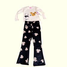 Disney Junior Minnie Mouse Girls 2 Piece Set Faux Leather Flare Pants Top 6X NEW