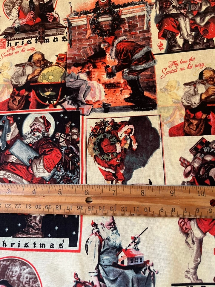 Santa On His Way Holiday Fabric Rockwell Prints 1.5 yds Rare - Image 3 of 4