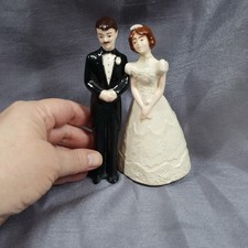 Cake topper matrimonio sposi ceramica vintage baffi sposo retrò 5,5'