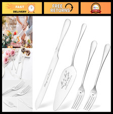 Elegant Wedding Cake Knife Server Set, 4-Piece Silver Cutting Set for Engageme
