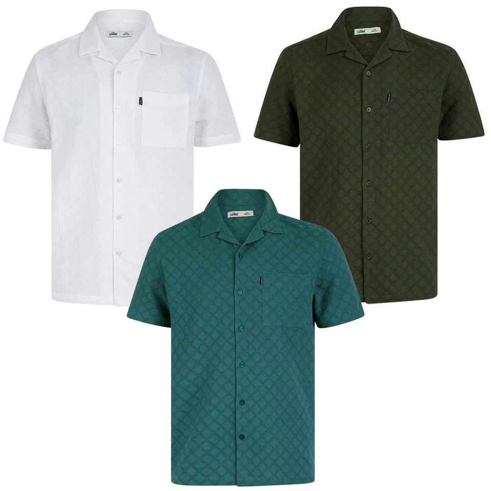 Tokyo Laundry Men's Shirt Cotton Short Sleeve Open Cuban Collar Summer Guayabera