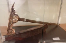 Medieval 19 Inch-Bronze Axe Prop W/ Dragon Motif-Handmade w/ Exoticwood Handle