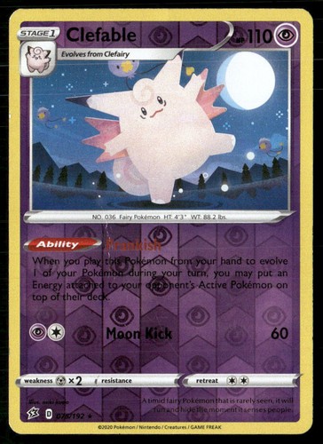 CLEFABLE 075/192 RARE REBEL CLASH POKEMON REVERSE HOLO LP