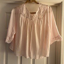 Vintage Shadow Line Nylon Nightgown Topper Pink Embroidered With Lace Sz L