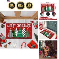 Christmas Door Mat Xmas Trees Merry Christmas Red 30x17 Indoor Outdoor Rug