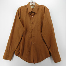VINTAGE Brent Sanforized Shirt Men 15 1/2 Orange Rust 6 Six Button 60s Dacron