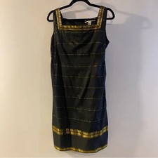 Vintage Amanda Smith Black Sleeveless Shift Dress With Gold Detail Size 10