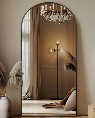 68'' X26  Arched Full Length Floor Mirror, Black Aluminum Frame, Free Standing/Wa