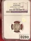 1942/41 Overdate Mercury Dime 10C NGC XF Details Improperly Cleaned ref#280