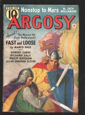 Argosy 2/25/1939-Munsey-G.J. Rozen Viking battle cover-''Nonstop to Mars'' by Jack