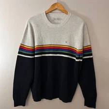 Outerknown Nostalgia Mens XL Retro Rainbow Striped Waffle Knit Crewneck Sweater