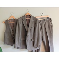 Egon Von Furstenberg Vintage 70/80s Grey Wool 3 Piece Suit 44R Blazer 39 Pants
