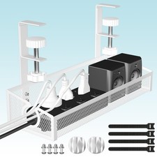 Under Desk Cable Management Tray White, No Drill Desk Cable Management Organi...