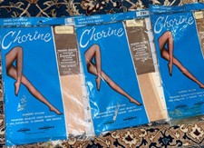 3 X VINTAGE CHORINE DUPONT NYLON GARTER STOCKINGS STRETCH TOP MICROMESH 9/S 31"