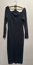 GAP Ribbed Knit Cross Neck Long Sleeve Midi Black Dress Large Tall Cotton Blend