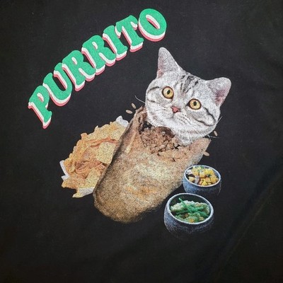 Purrito Cat Kitten In A Burrito Cute Funny Dumb Unisex XL Black Graphic T-Shirt