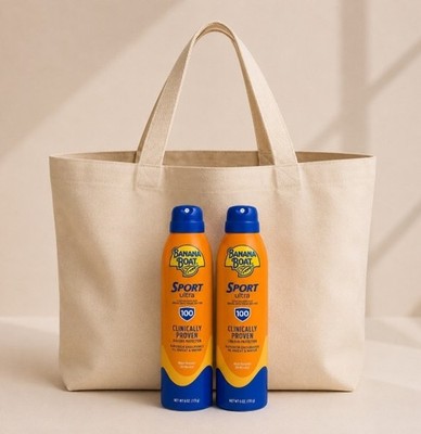 Beach Tote Bag + 2 FREE Banana Boat Sport Ultra SPF 100 Sunscreen Sprays