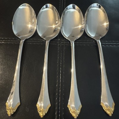 Oneida Community Golden Kenwood Four Tablespoons Soup Spoon Stainless Glossy USA