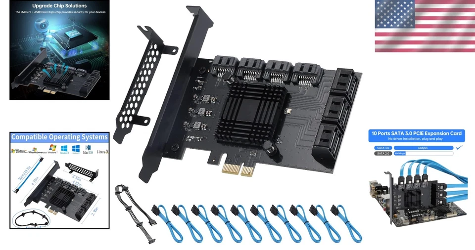 Advanced 10-Port SATA Controller Card with RAID and Cooling for Peak Performance - Image 2 of 4