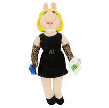 Kermit Collection Miss Piggy with Leopard Gloves  Black Dress