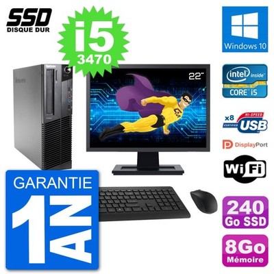 PC Lenovo M92P SFF Bildschirm 22 '' Intel i5-3470 RAM 8Go SSD 240Go Windows 10