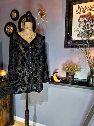 90s Sheer Button Down Devore Kimono UK 10/12 (US 8) - Picture 1 of 9