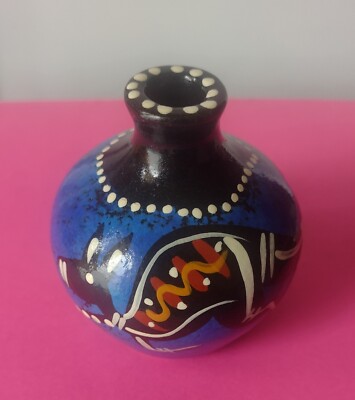 Aboriginal Kangaroo Waterhole Dreaming Pottery Vase Indigenous Painting Signed
