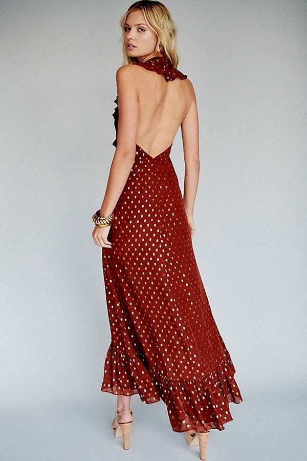 free people polka dot dress brown Hilaire Halter Midi Dress main image 1