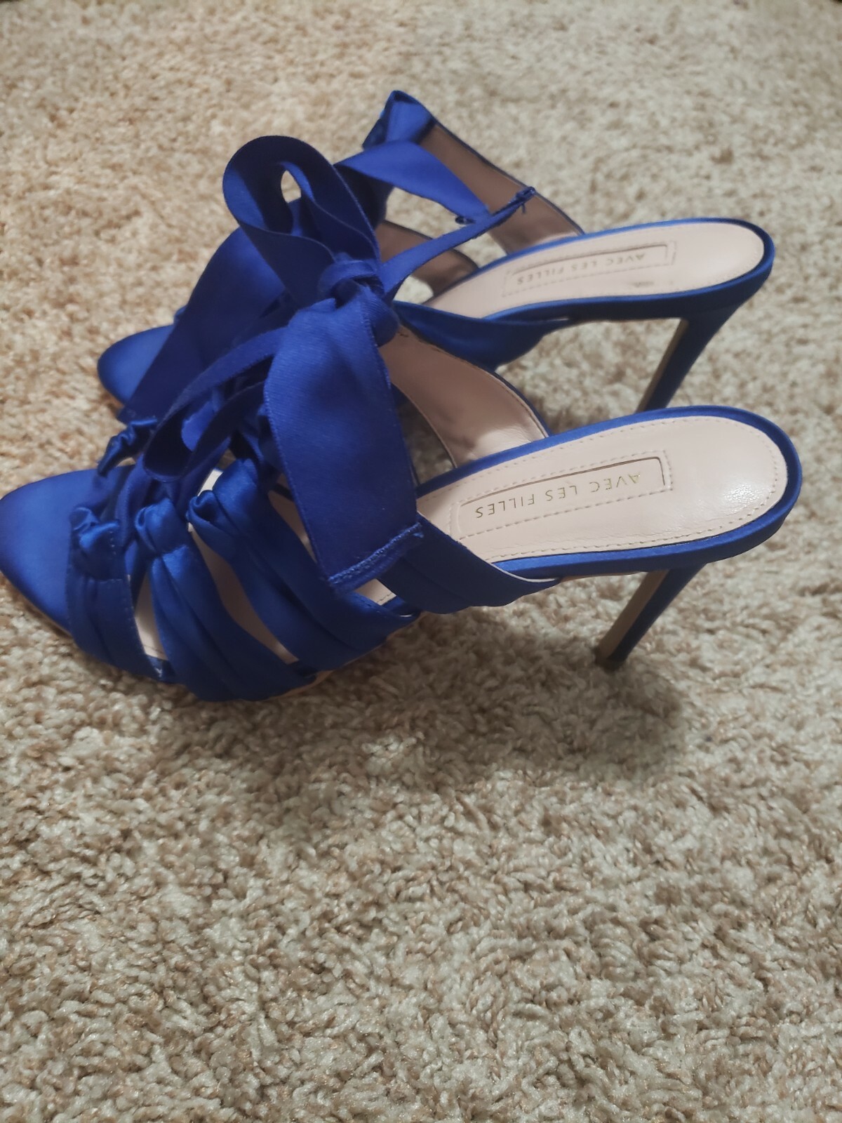 Avec Les Filles Womens Janelle Satin Open Toe Special Occasion, Blue, Size 7.5