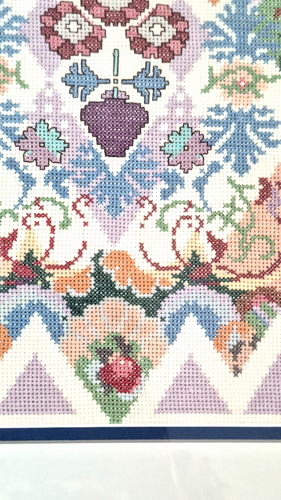Vtg Finished Cross Stitch Matted & Framed Floral Quilt Pastels Cottage Core - Picture 6 of 12