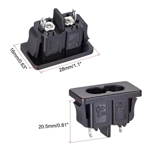 1PCS C8 Panel Mount Plug Adapter 250V 2.5A 2-Pin IEC Inlet Power Socket - Picture 3 of 3